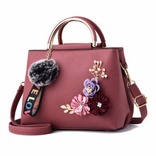 Load image into Gallery viewer, Women Bag Leather Handbag Women Shoulder Bag Tote Flowers Shell Sac A Main Femme Rivets Fur Ball Pendant Luxury Designer Ladies
