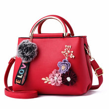 Load image into Gallery viewer, Women Bag Leather Handbag Women Shoulder Bag Tote Flowers Shell Sac A Main Femme Rivets Fur Ball Pendant Luxury Designer Ladies