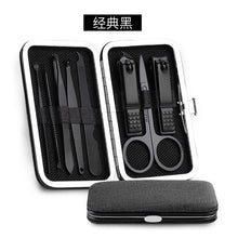 Load image into Gallery viewer, Stainless Steel Black Nail Clippers Manicure Tool Portable Pedicure Sets With Button Lock For Man 8 Pieces