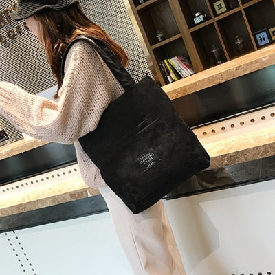 Women Corduroy Canvas Tote Ladies Casual Shoulder Bag Foldable Shopping Bags Beach Bag Cotton Cloth Female Handbag