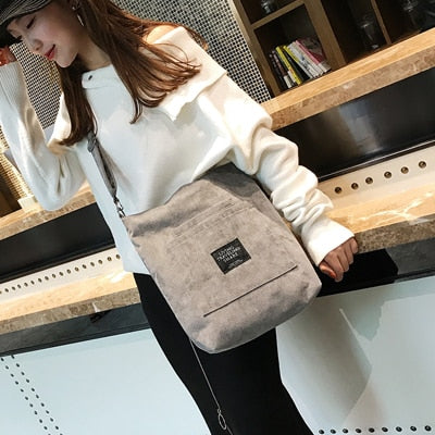 Women Corduroy Canvas Tote Ladies Casual Shoulder Bag Foldable Shopping Bags Beach Bag Cotton Cloth Female Handbag