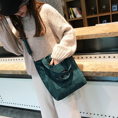 Women Corduroy Canvas Tote Ladies Casual Shoulder Bag Foldable Shopping Bags Beach Bag Cotton Cloth Female Handbag