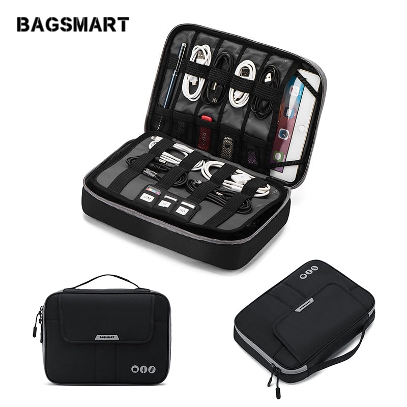 BAGSMART Travel Electronic Accessories Organizer Double Layer Carry Storage Bag Large Capacity Bag for iPad Kindle Power Adapter