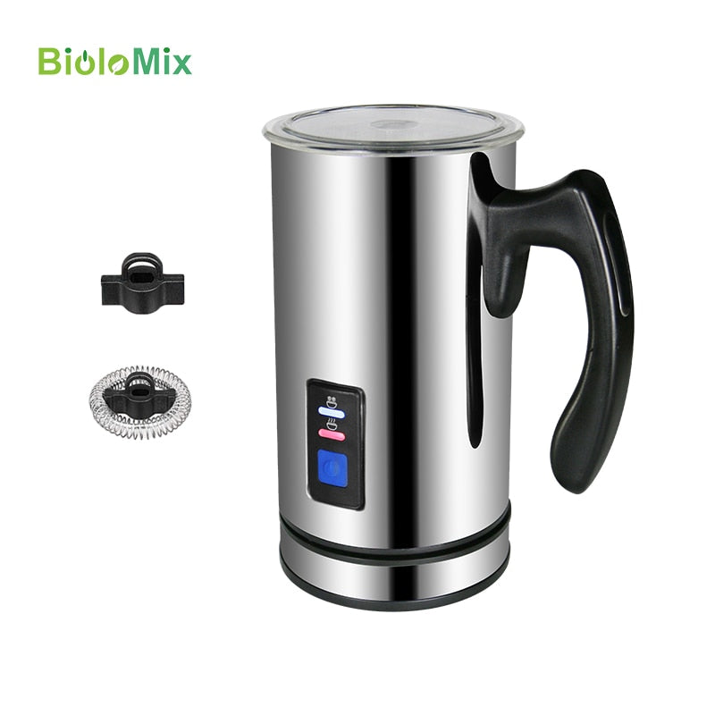 Biolomix Automatic Electric Milk Frother Foamer with Stainless Steel Container for Cappuccino Coffee Machine Maker Hot/Cool 500W