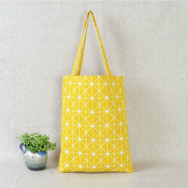 Women Casual Plaid  Linen Cotton Canvas Shopping Shoulder Bags Tote Bags Tote