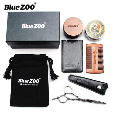 8pcs/set Men Beard Kit Barba Grooming Beard Set Beard Oil Moisturizing Wax Blam Comb Essence Styling Scissors Hair Men Beard Set